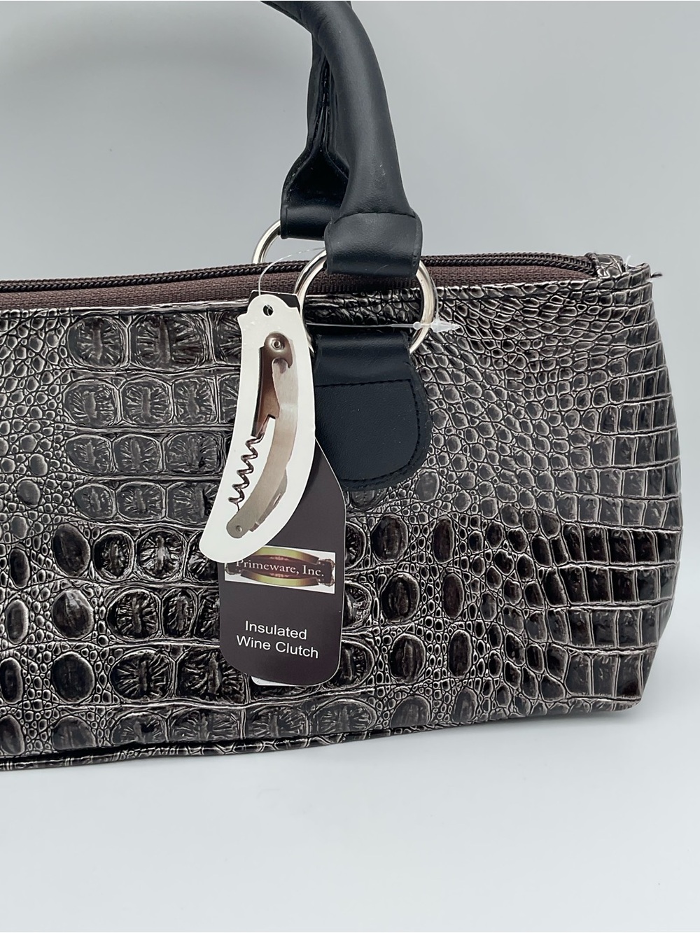 Insulated Wine Clutch in Croc-Embossed Brown